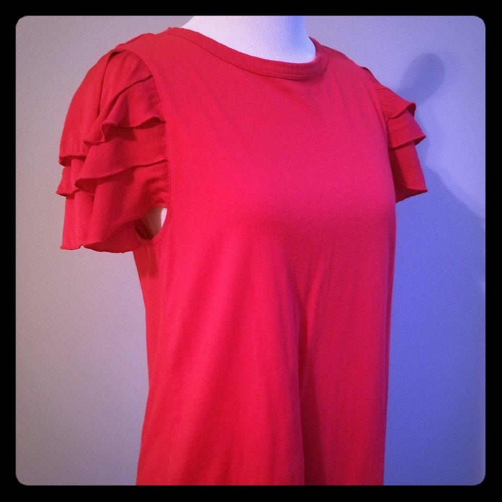 Who what wear Red top with ruffled sleeves size Sm